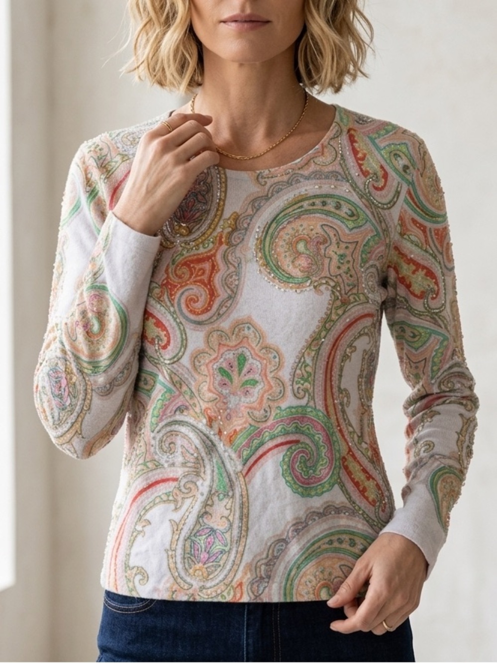 TABI | Vintage 90s Y2K Paisley Beaded Sweater